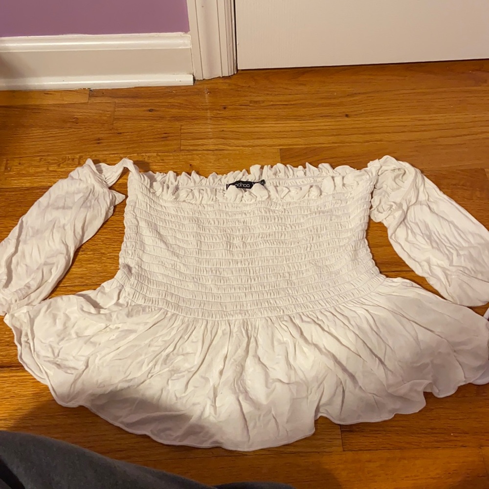 White Open Shoulder Crop Top